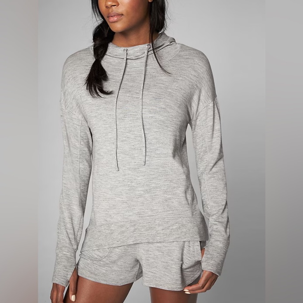 ATHLETA Studio Rib Hoodie in Marled Grey Heather Size Medium